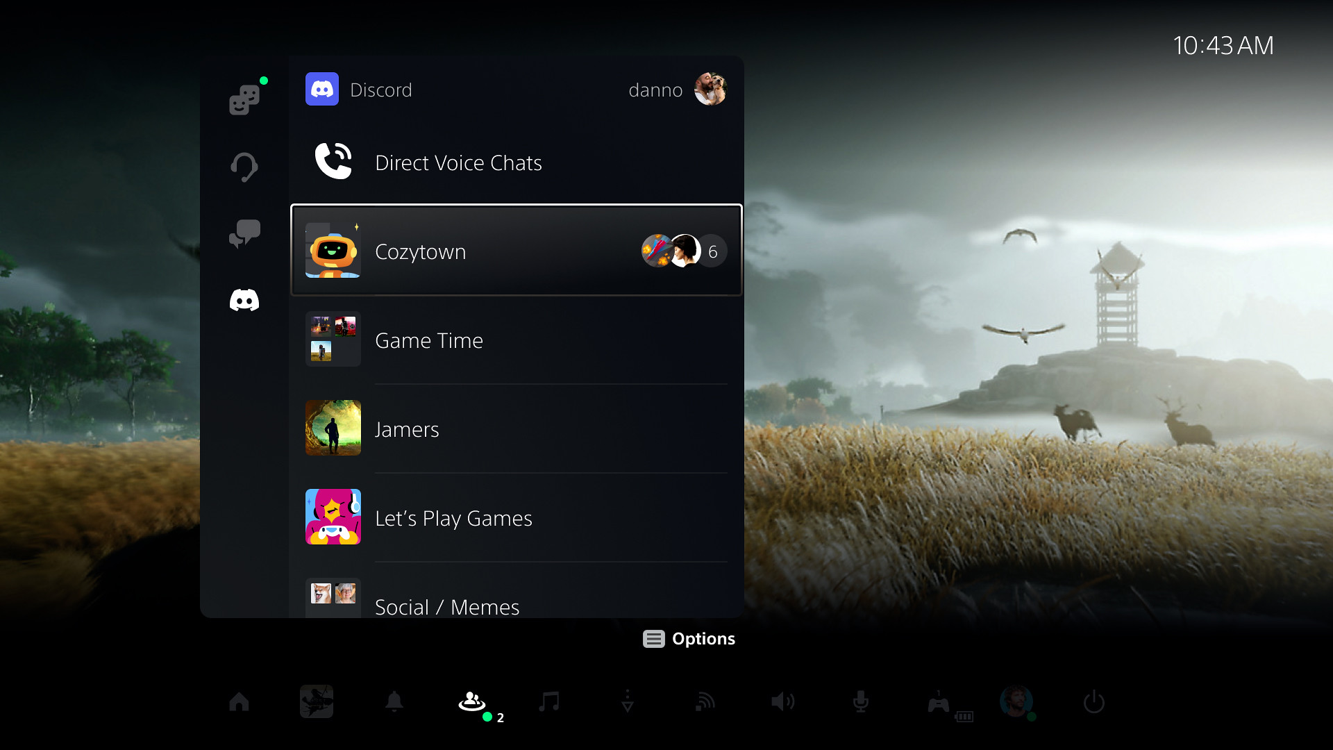 Screenshot da interface do PS5, mostrando como se juntar ao chat de voz do Discord