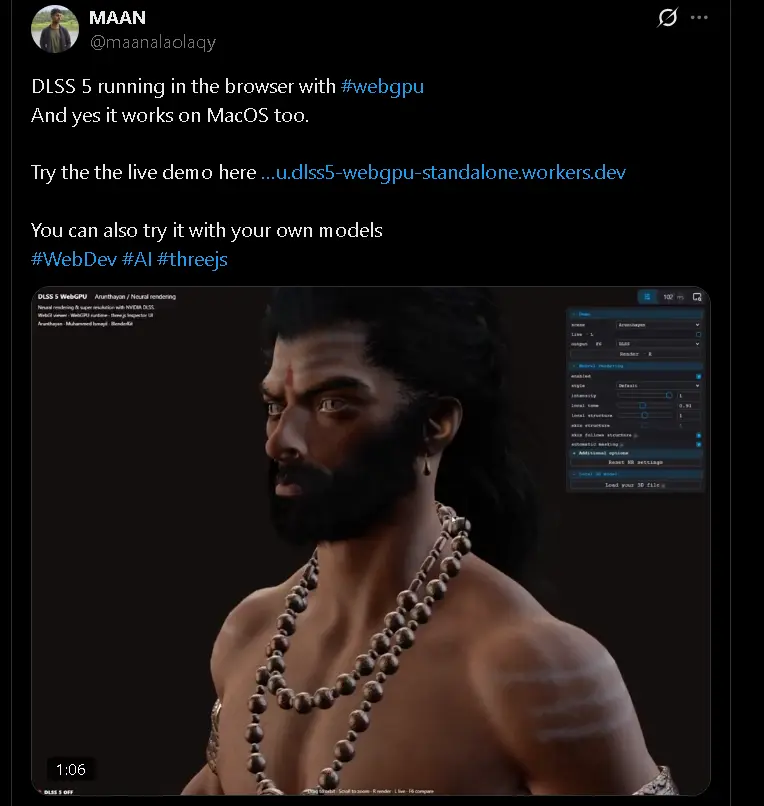 Modder consegue fazer o NVIDIA DLSS funcionar direto no navegador 2 Modder consegue fazer o NVIDIA DLSS funcionar direto no navegador MAAN DLSS 5 web