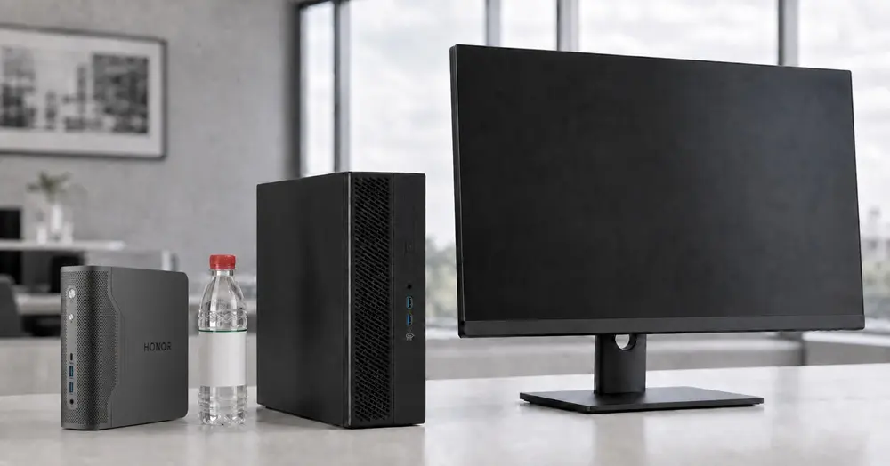 Comparativo de tamanho do mini PC Honor