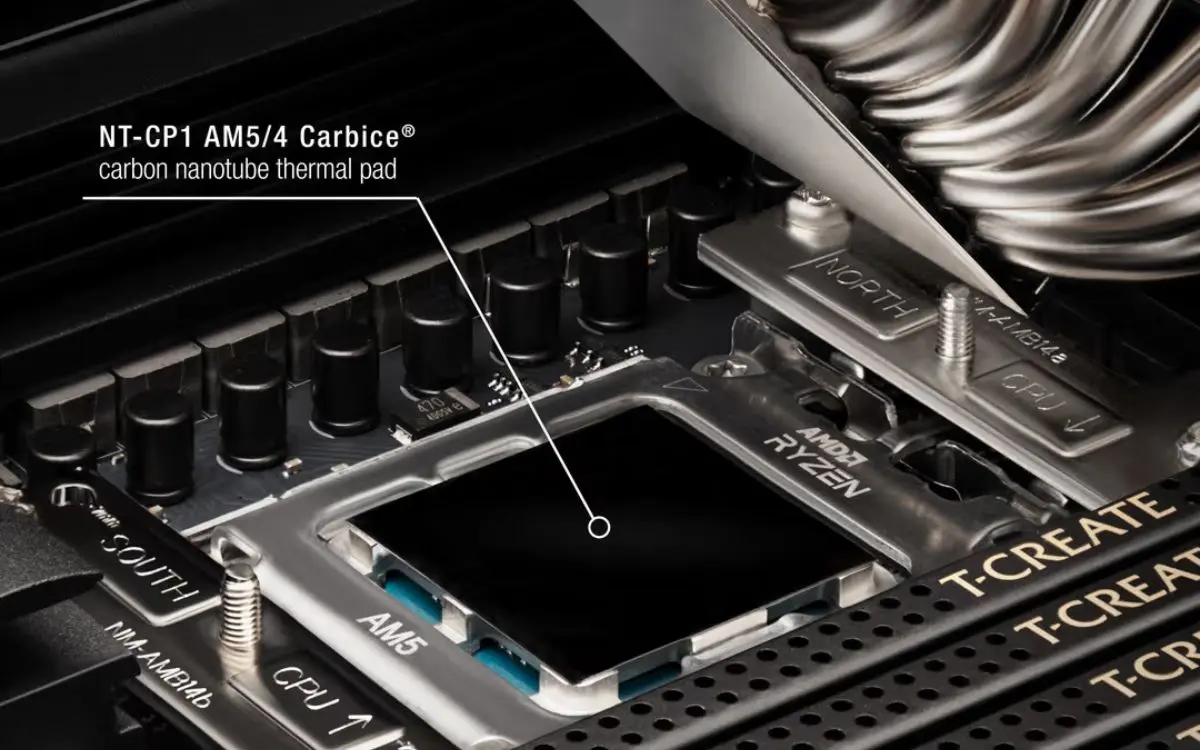 Imagem de thermal pad Carbice aplicado em CPU Ryzen