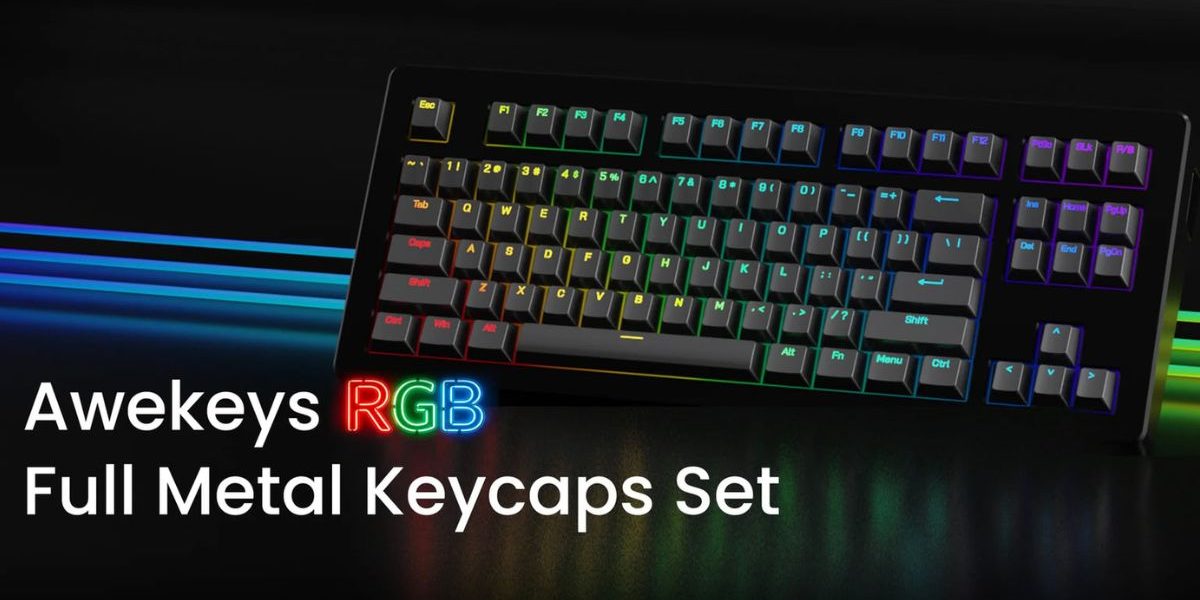 Keycaps de metal Awekeys com passagem de luz para teclados mecânicos RGB
