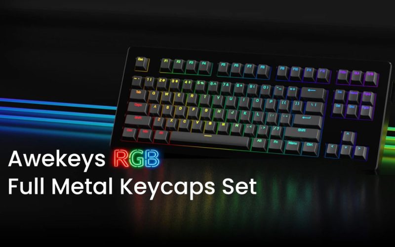 Keycaps de metal Awekeys com passagem de luz para teclados mecânicos RGB