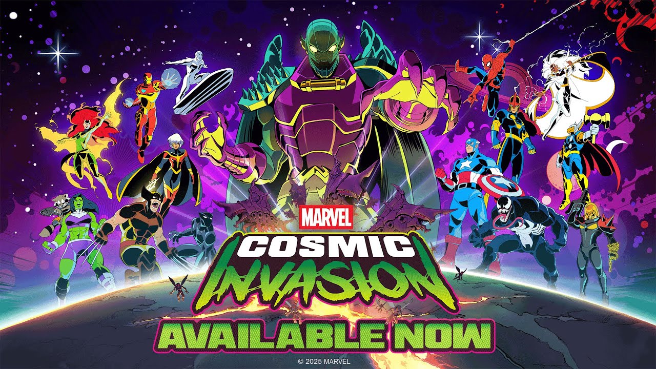15 Jogos Imperdíveis para Co-op Local no Nintendo Switch 2 Arte de MARVEL Cosmic Invasion com heróis da Marvel em pixel art