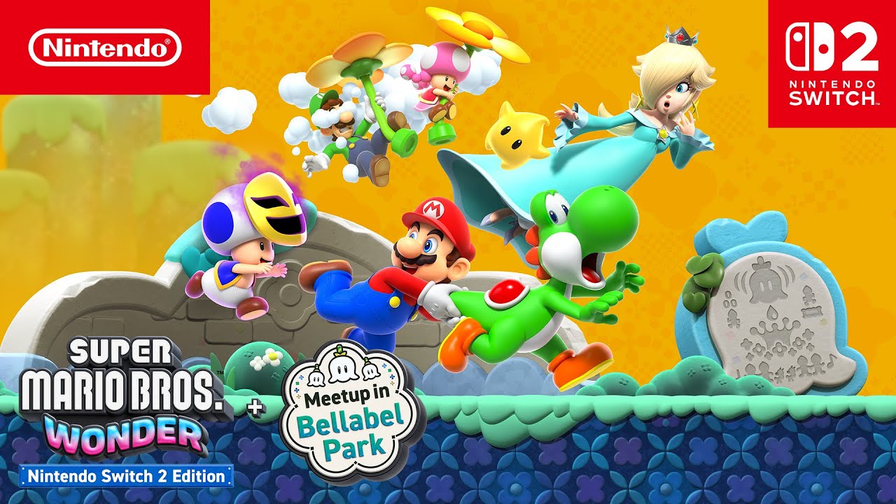 15 Jogos Imperdíveis para Co-op Local no Nintendo Switch 2 Arte da Nintendo Switch 2 Edition de Super Mario Bros. Wonder com vários personagens reunidos