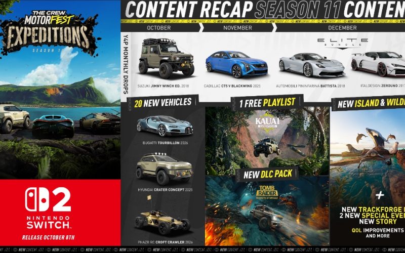 The Crew Motorfest no Switch 2: Exploração e Colaboração com Tomb Raider na Temporada 11