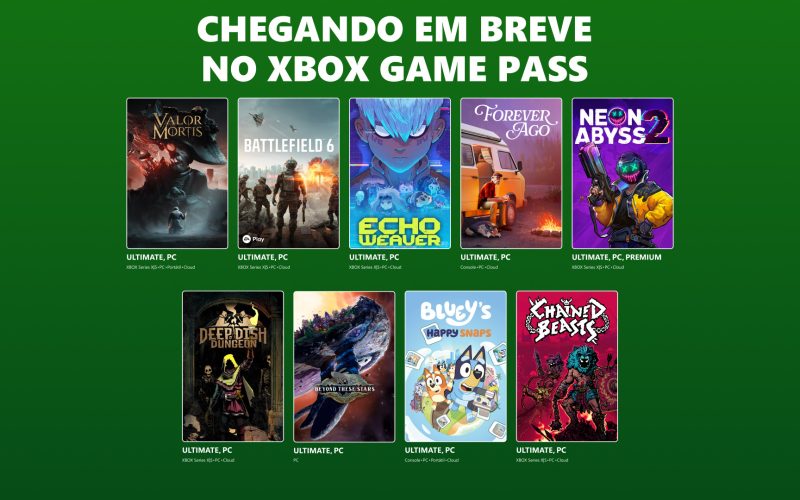 Novos jogos chegam ao Xbox Game Pass: Battlefield 6, Valor Mortis e mais