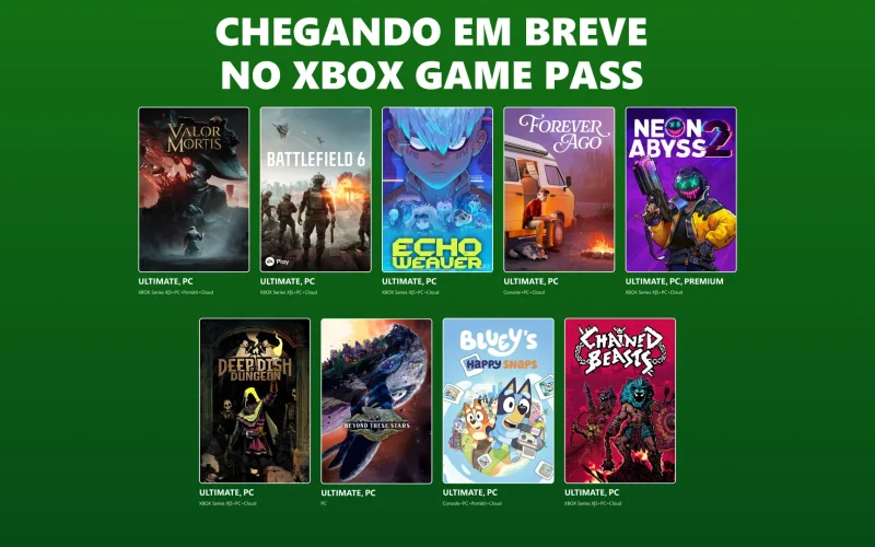 Novos jogos chegam ao Xbox Game Pass: Battlefield 6, Valor Mortis e mais
