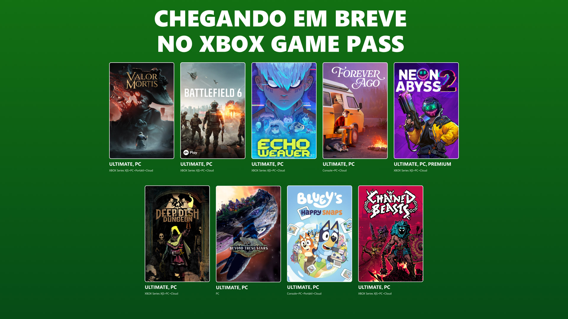 Novos jogos chegam ao Xbox Game Pass: Battlefield 6, Valor Mortis e mais